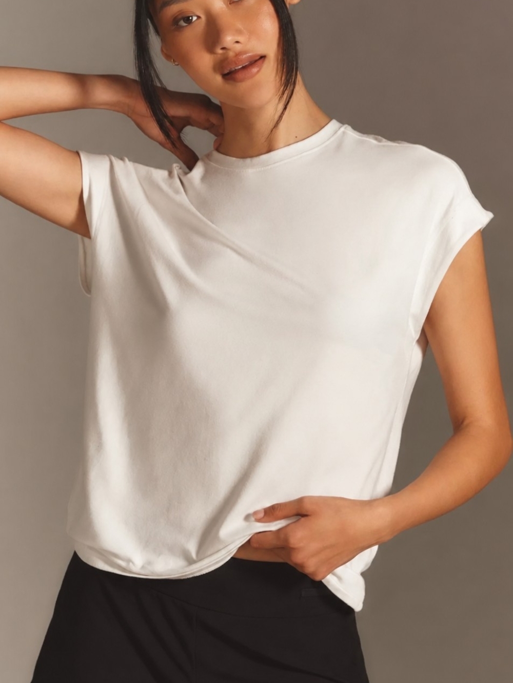 Anthropologie White Crewneck Muscle Cap-Sleeve Tee